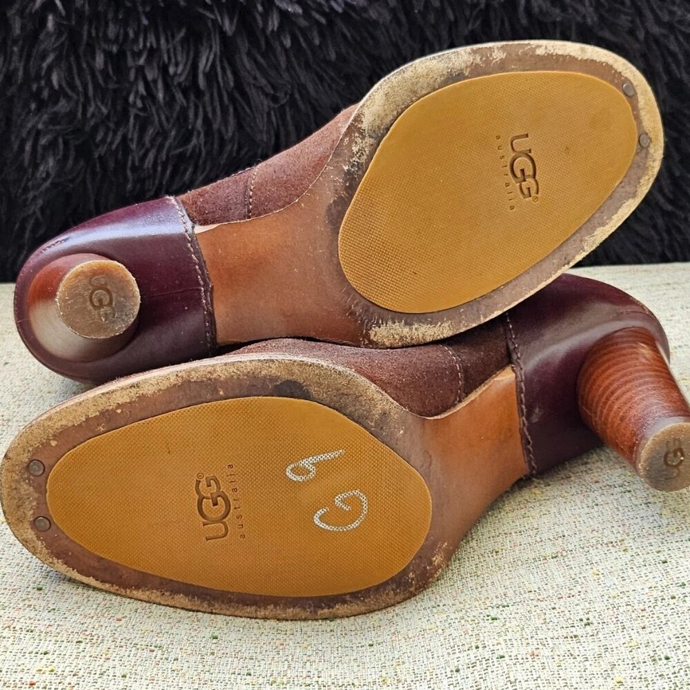Ugg Australia Ladies Heel Boots Shoes Real Fur Sole Bed Brown Leather Size 8.5US - Picture 12 of 14